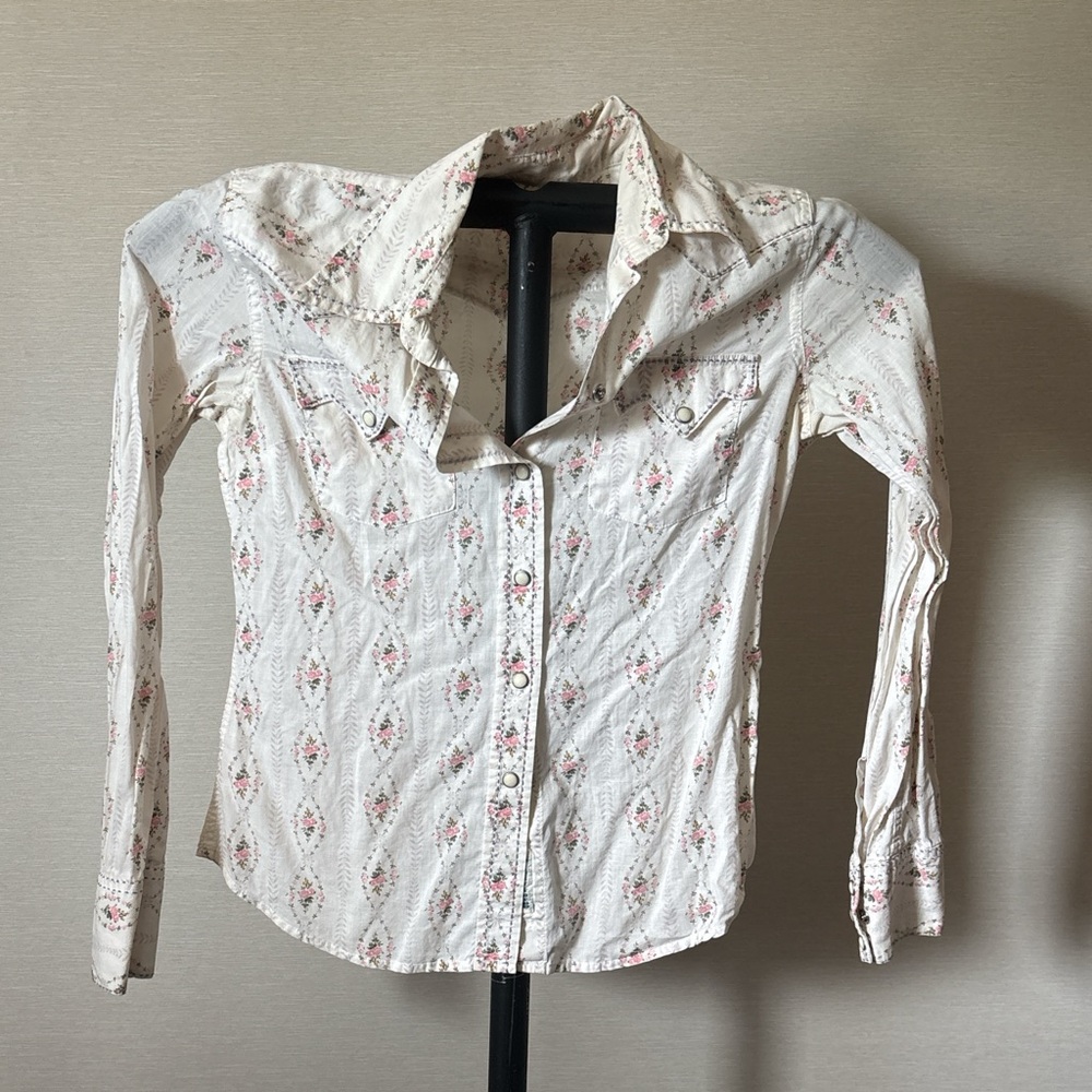 Lucky Brand White Black Notched Collar Button Down Shirt